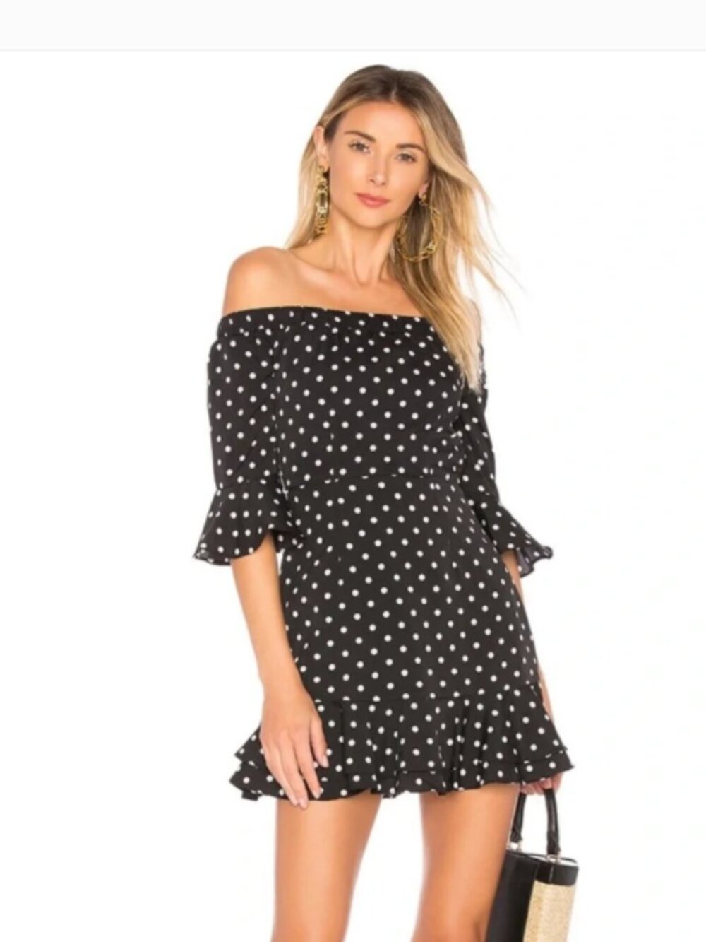 SUPERDOWN x Revolve Faye Polka Dot Ruffle Mini Dress in Black & White Medium